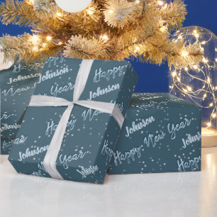 Papel De Presente cinza Azul Celestidade do Script de Ouro do feliz 