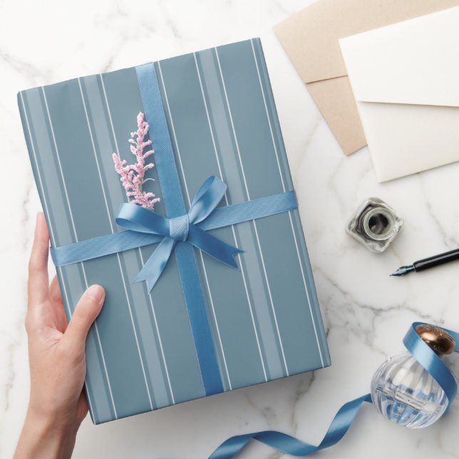 Papel De Presente Cinza Azul e Listras Cinza Azul Claro (Presentear)