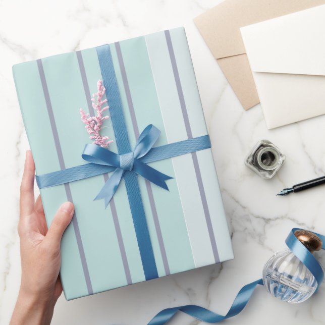 Papel De Presente Cinza Azul Teal Stripes Moderno Simples (Presentear)