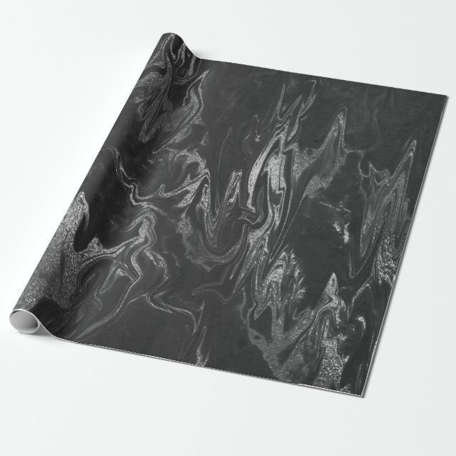 Papel De Presente Cinza Black Silver Marble Shiny Glam (Desenrolado)
