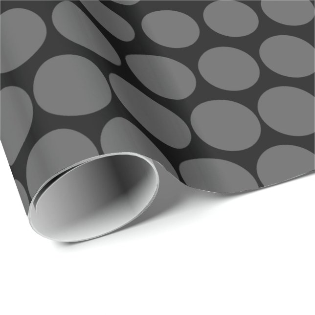Papel De Presente Cinza Bolinhas preto moderno (Ponta do rolo)