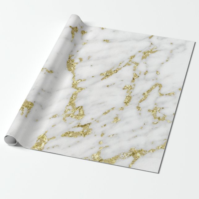 Papel De Presente Cinza Branca - Dourada Glitter Carrara Marble Ston (Desenrolado)