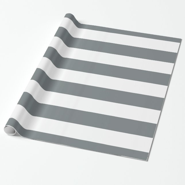 Papel De Presente Cinza Carvão, Branco XL Listras Padrão (Desenrolado)
