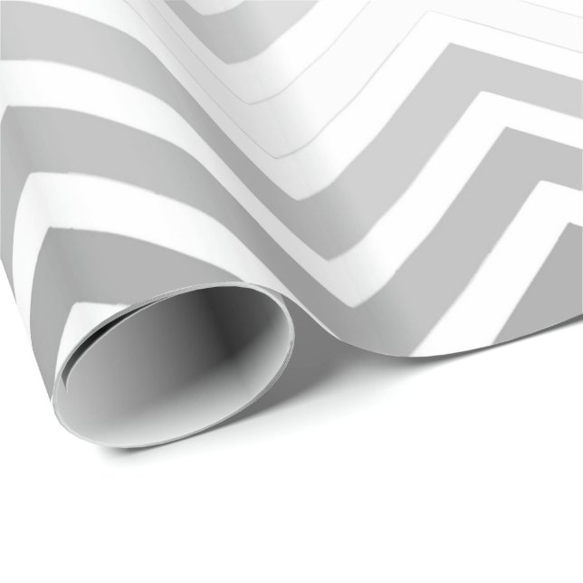 Papel De Presente Cinza clássico, ziguezague em chevron branco feliz (Ponta do rolo)