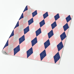 Papel De Presente Cinza Cor-de-rosa azul marinho Wht XL Argyle