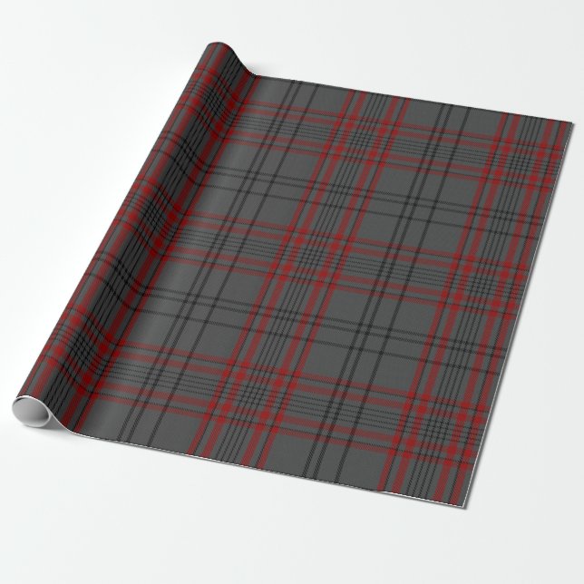 Papel De Presente Cinza de carvão  vermelha Xadrez do Tartan preto (Desenrolado)
