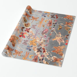 Papel De Presente Cinza de cobre Dourada Borboleta-sombra Insetos Ge
