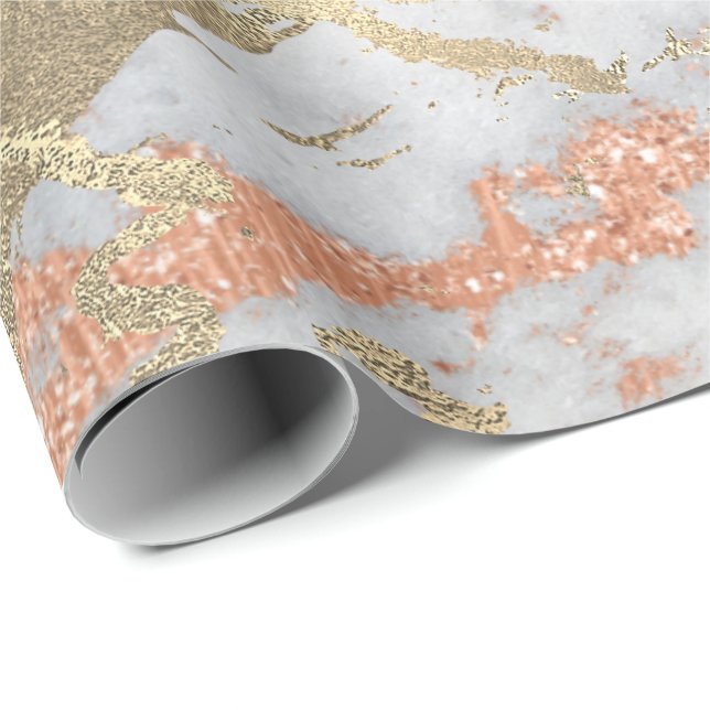 Papel De Presente Cinza de cobre Foxier Dourado Marble Shiny Metálic (Ponta do rolo)