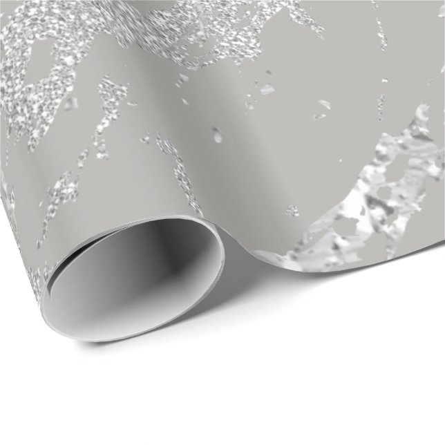 Papel De Presente Cinza de  de Prata Metálica Marble Caça Abstrato V (Ponta do rolo)