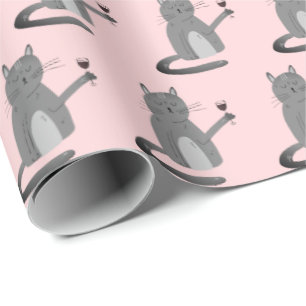 Papel De Presente Cinza De Gato Com Papel De Embalagem De Vinho Verm