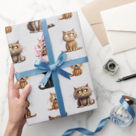 Papel De Presente Cinza De Gato Laranja, Preta E Brava E Brava