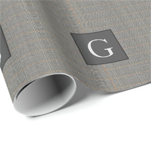 Papel De Presente Cinza de Monogramas Padrinho de casamento de erva 