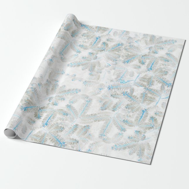 Papel De Presente Cinza de Natal de Impressão branca azul (Desenrolado)