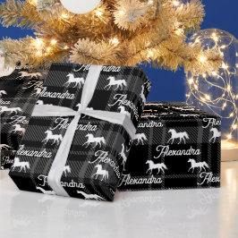 Papel De Presente Cinza de Natal Equestre Personalizado