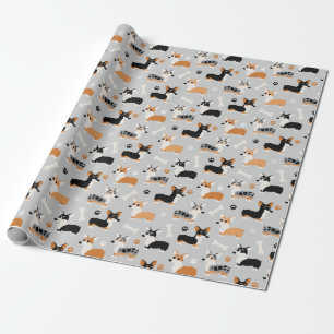 Papel De Presente Cinza de padrões Corgi