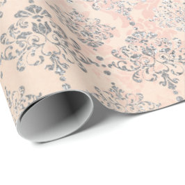Papel De Presente Cinza de Pêssego Coral Lâmpada Metálica Damasco Ro