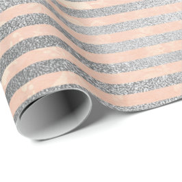 Papel De Presente Cinza De Pêssego De Coral Linha Tiras Metálicas Ro