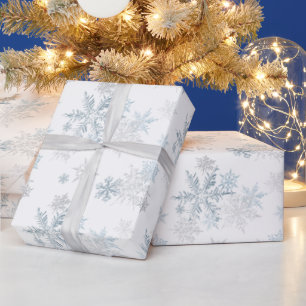 Papel De Presente Cinza de Prata Azul Floco de Neve