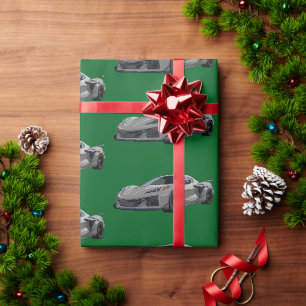 Papel De Presente Cinza De Prata C8 Corvette Sports Car Desenhado