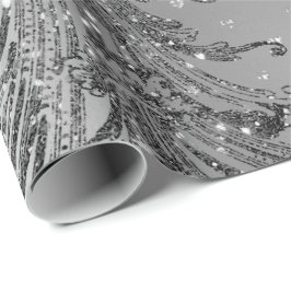 Papel De Presente Cinza de prata Corações Metálicos de Cristal Negro