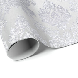 Papel De Presente Cinza de prata Damasco Floral Real Monochrom