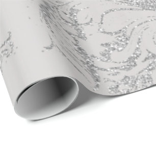 Papel De Presente Cinza de prata Damask Algodão Real Antonietta