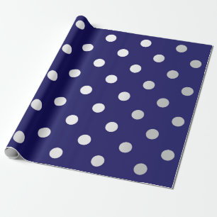 Papel De Presente Cinza de Prata de Marinho Azul Polka Small Dots