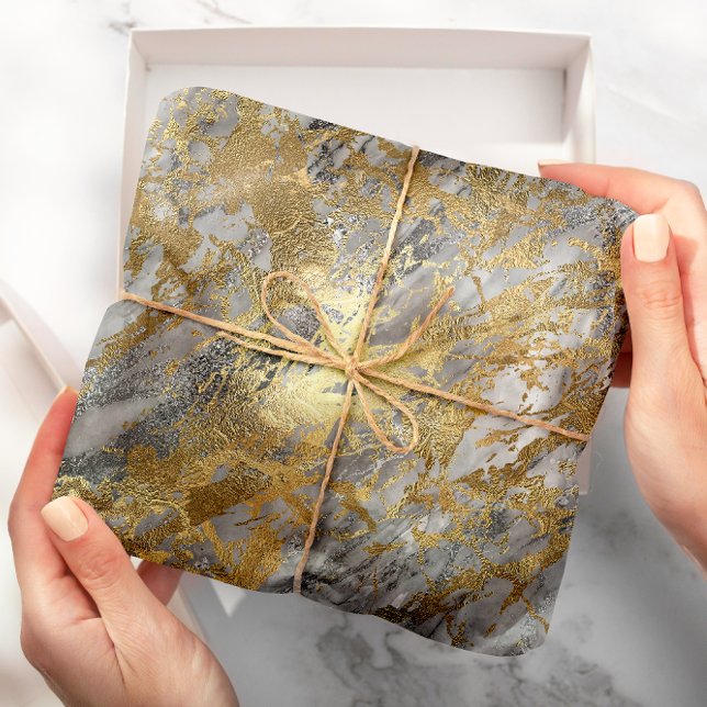 Papel De Presente Cinza de prata Dourada Marble Brilhante Lux Metáli (Silver Gray Gold Marble Shiny Metallic Stroke Lux Wrapping Paper)