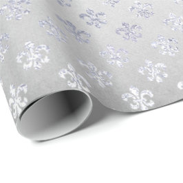 Papel De Presente Cinza De Prata Fleur De Lis Royal Iris