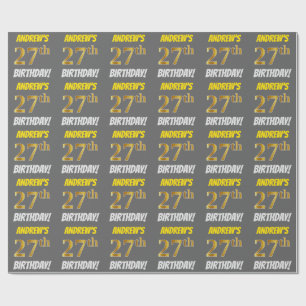 Papel De Presente Cinza, Dourado Falso/Imitação, "27º ANIVERSÁRIO"