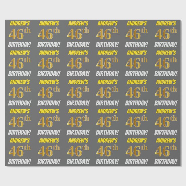 Papel De Presente Cinza, Dourado Falso/Imitação, "46º ANIVERSÁRIO" (Aberto)