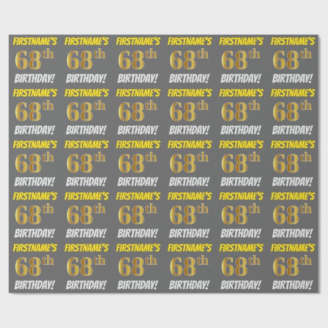 Papel De Presente Cinza, Dourado Falso/Imitação, "68º ANIVERSÁRIO" (Aberto)