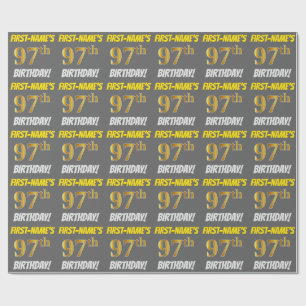 Papel De Presente Cinza, Dourado Falso/Imitação, "ANIVERSÁRIO DE 97 