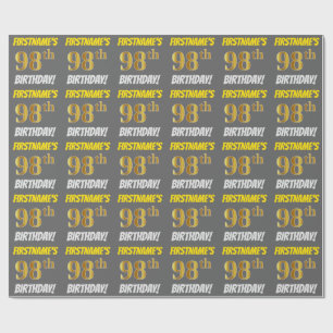Papel De Presente Cinza, Dourado Falso/Imitação, "ANIVERSÁRIO DE 98 