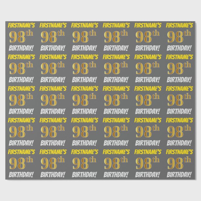 Papel De Presente Cinza, Dourado Falso/Imitação, "ANIVERSÁRIO DE 98  (Aberto)
