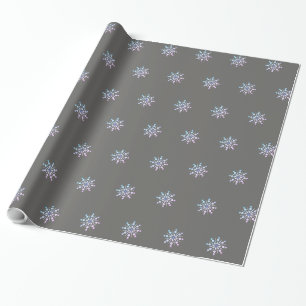 Papel De Presente Cinza e design de floco de neve roxo