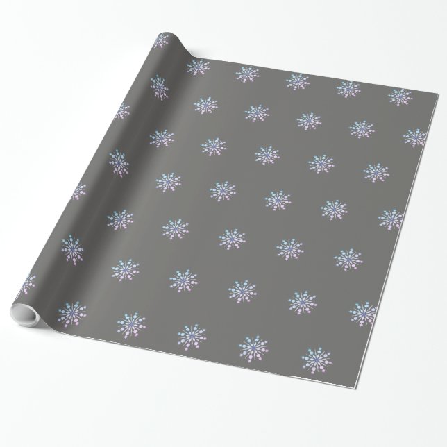 Papel De Presente Cinza e design de floco de neve roxo (Desenrolado)