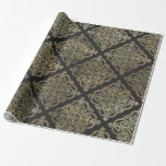 Papel De Presente Cinza e Dourada Vintage Damask<br><div class="desc">Papel de embalagem de cor damasco de pinagem de cinza e de ouro.</div>