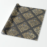 Papel De Presente Cinza e Dourado Damasco Vintage<br><div class="desc">Papel de embrulho cinza e dourado padrão damasco vintage de Paris.</div>