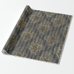 Papel De Presente Cinza e Dourado Falso Vinho Vintage<br><div class="desc">Papel de embrulho temático de vinho vintage parisiense cinza e dourado.</div>