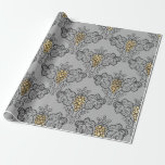 Papel De Presente Cinza e Dourado Vinho Vintage<br><div class="desc">Papel de embrulho temático de vinho vintage parisiense cinza e dourado.</div>