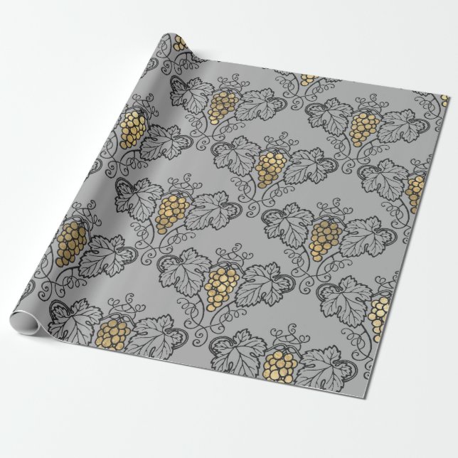 Papel De Presente Cinza e Dourado Vinho Vintage (Desenrolado)