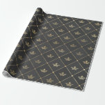 Papel De Presente Cinza e Folha de Ouro Coroa de Paris<br><div class="desc">Papel de embrulho para cinzas e coroa dourada.</div>