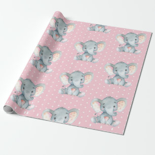 Papel De Presente Cinza e rosa, bebê elefante