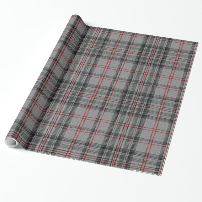Papel De Presente Cinza Escura Taupe Xadrez Preta de Tartan Vermelho (Desenrolado)