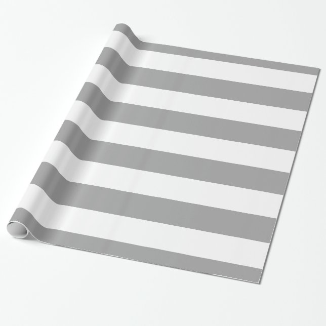 Papel De Presente Cinza Escuro, Branco XL Listras Padrão (Desenrolado)