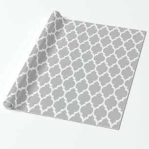 Papel De Presente Cinza Escuro Branco XL Quatrefoil Marroquino #4