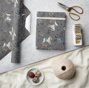 Papel De Presente Cinza Escuro Cavalo Gótico