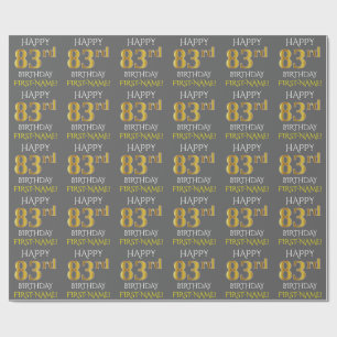 Papel De Presente Cinza, Falso Ouro "FELIZ ANIVERSÁRIO DE 83 ANOS"