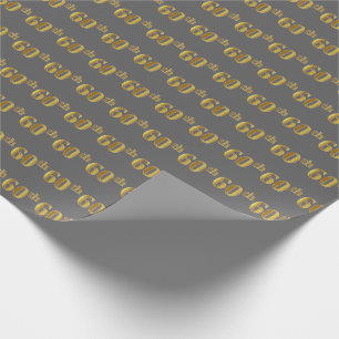 Papel De Presente Cinza, Faux Dourado 60º (Sessenta) Evento